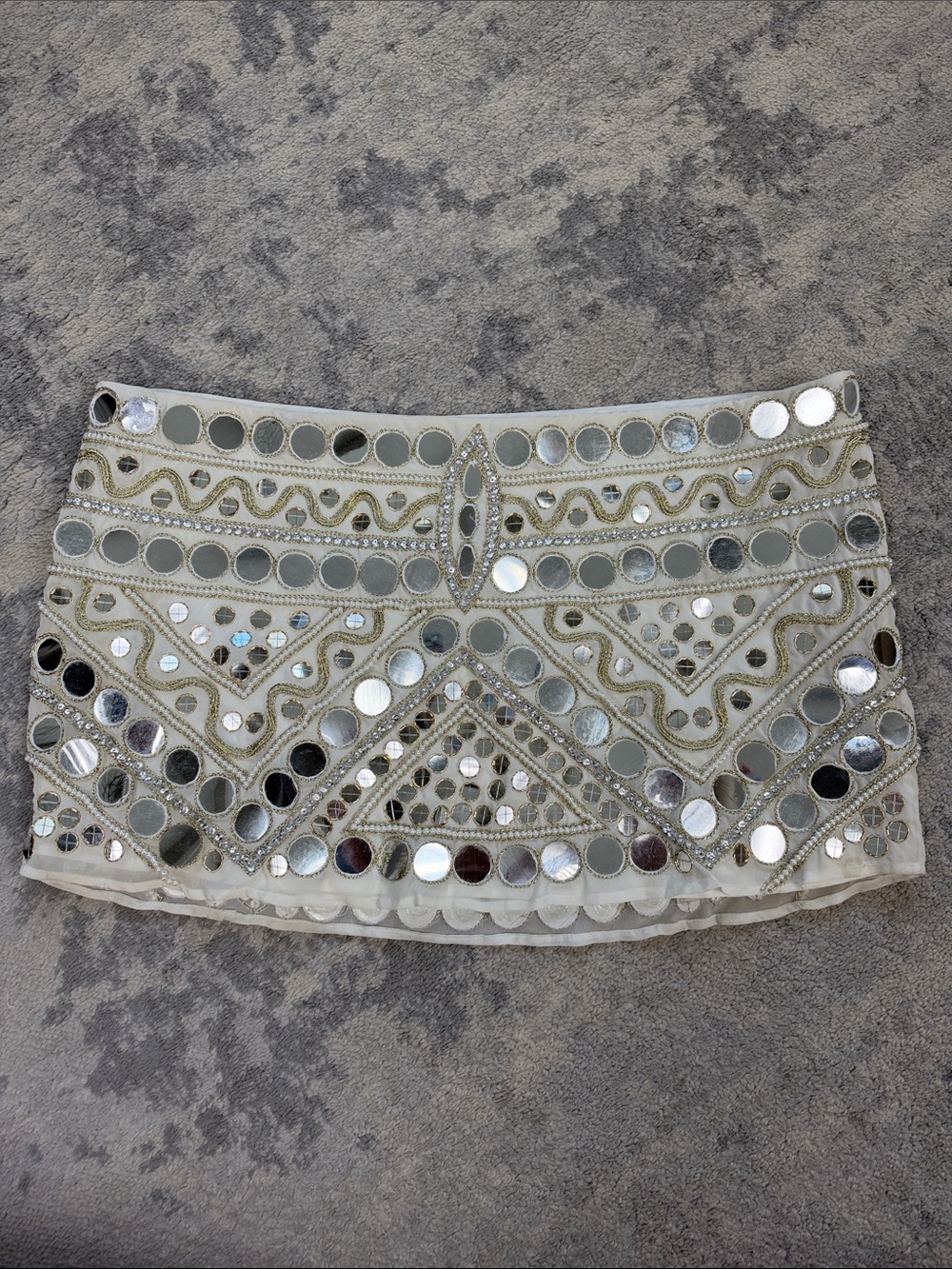 Jaded London Chara Embellished Mirror Mini Skirt Ivory Pearl Beaded US 10 - Picture 7 of 16